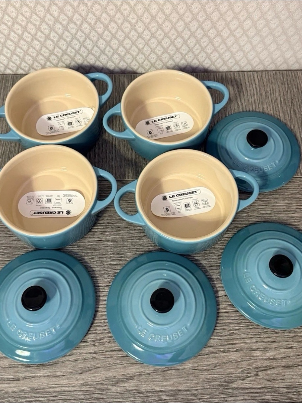 Lot of 4 Le Creuset Mini Rd Caribbean Julienne France Cocotte 4” 10cm oven dish